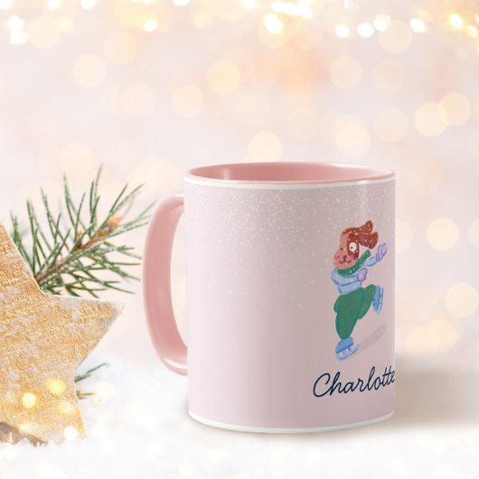 Playful Beagle Dog Ice Skating Winter Name Mug