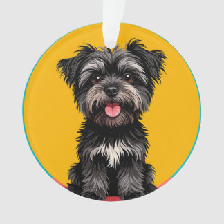 Playful Black And Gray Terrier Puppy Portrait Ornament