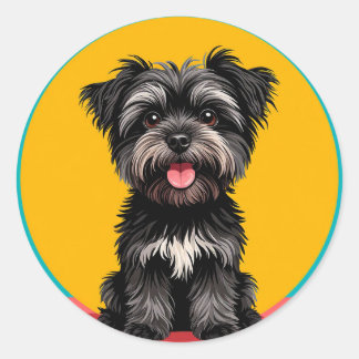 Playful Black And Gray Terrier Puppy Portrait Ronde Sticker