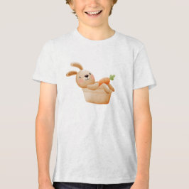 Playful Bunny in Flower Pot with Carrot Tri-Blend Shirt
