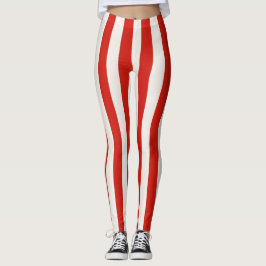 Playful Candy Cane Red Stripes Christmas  Leggings