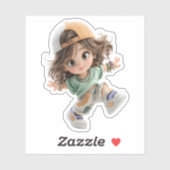 Playful Cap Girl – Premium Chibi Art Sticker (Feuille)