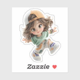Playful Cap Girl – Premium Chibi Art Sticker