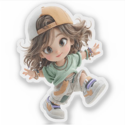 Playful Cap Girl – Premium Chibi Art Sticker (Devant)
