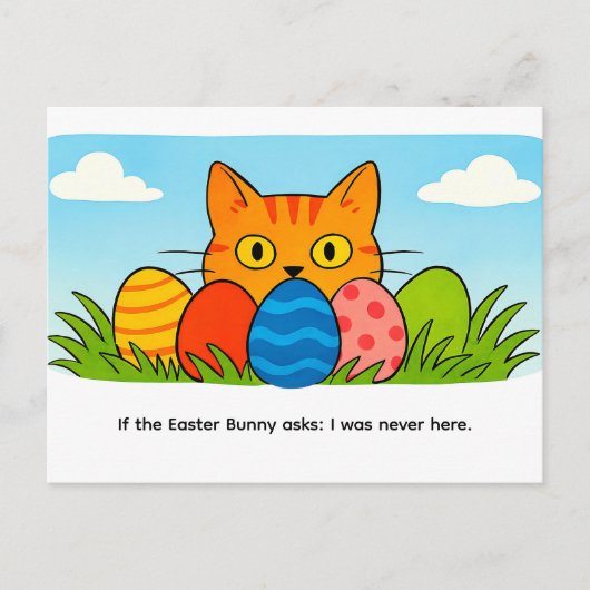 Playful Cartoon Cat Hiding Behind Easter Eggs Briefkaart (Voorkant)