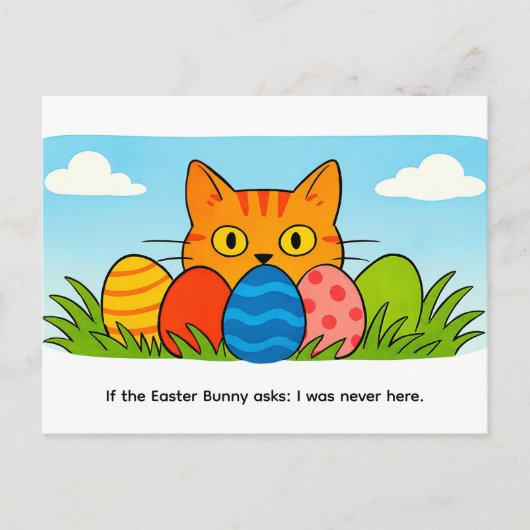 Playful Cartoon Cat Hiding Behind Easter Eggs Briefkaart (Voorkant)