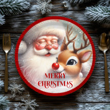 Playful Cartoon Santa Rudolph Christmas Plates