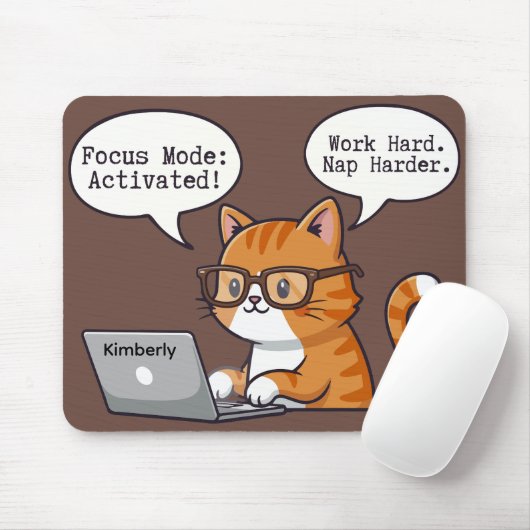 Playful Cat Design Custom Name Mouse Pad Muismat (Met muis)