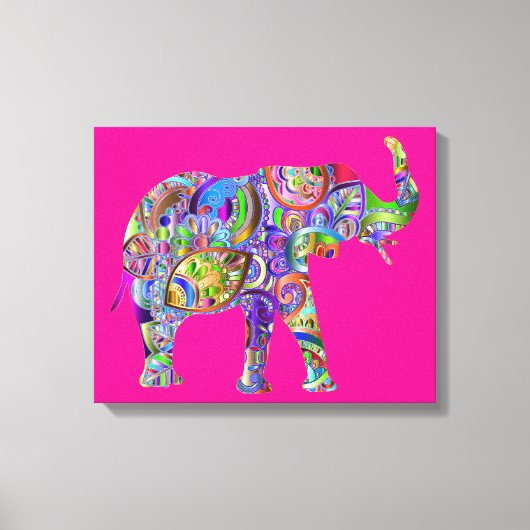 Playful Colorful Elephant Art on Fuchsia Canvas    (Voorkant)