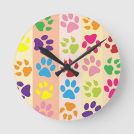 Playful Colorful Paw Prints Modern Round Wall Cloc Ronde Klok