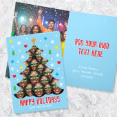 Playful Custom Photo Christmas Tree Blue Folded Feestdagen Kaart