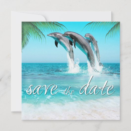 PLAYFUL DOLPHINS TROPICAL OCEAN Save the Date (Voorkant)