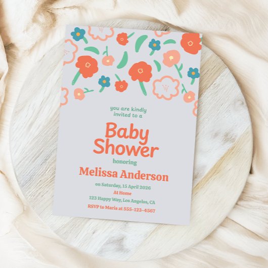 Playful Floral Baby Shower Invitation 