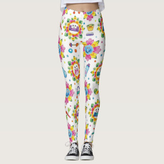 Playful Floral Mandalas Seamless Pattern Leggings