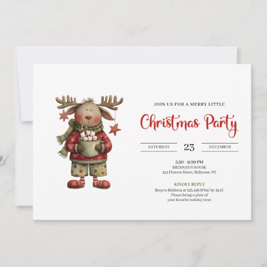 Playful Funny Reindeer watercolor holiday invite Kaart (Voorkant)
