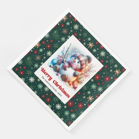 Playful funny snowman with snowflakes kids napkins servet (Hoek)
