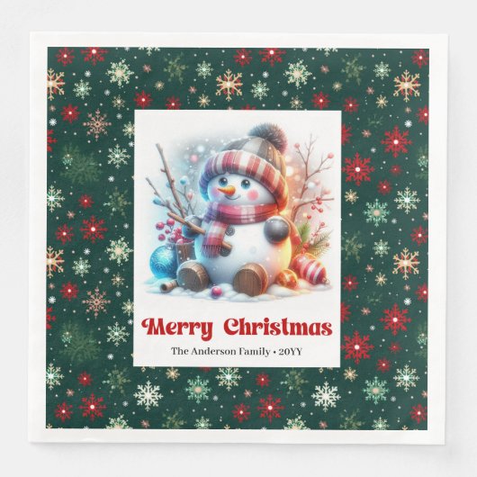 Playful funny snowman with snowflakes kids napkins servet (Voorkant)