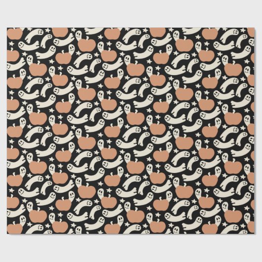 Playful Ghosts and Pumpkins on Black – Halloween R Cadeaupapier (Vlak)