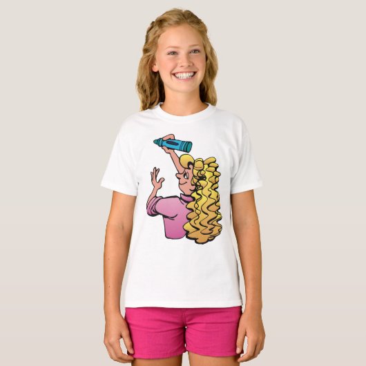 Playful Girl with Crayon T-shirt (Voorkant volledig)
