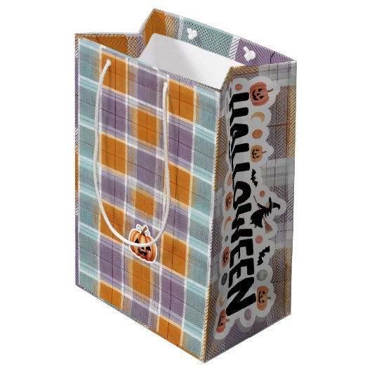 Playful Halloween Plaid Medium Cadeauzakje (Achterkant Gekanteld)