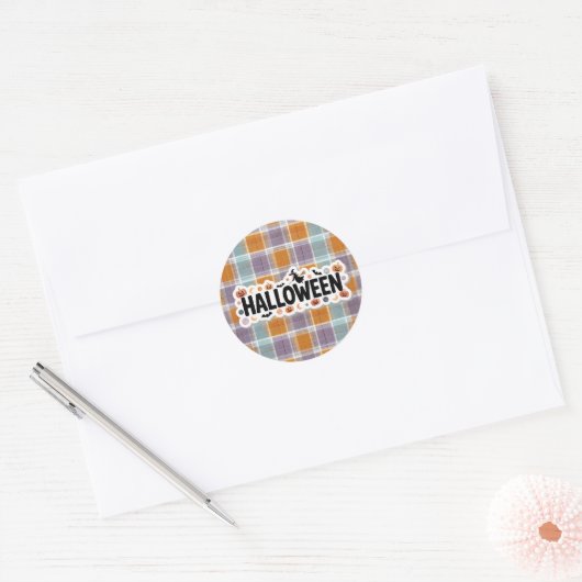 Playful Halloween Plaid Ronde Sticker (Envelop)
