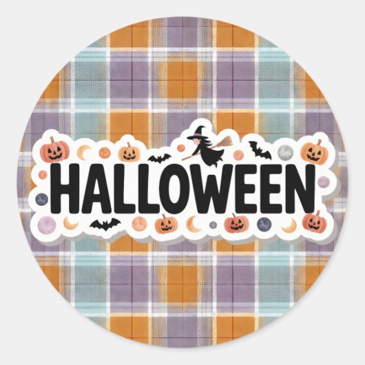 Playful Halloween Plaid Ronde Sticker (Voorkant)