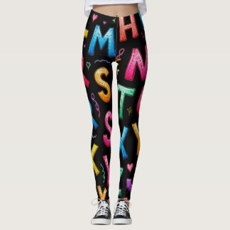 Playful Handwritten Alphabet Patter Leggings