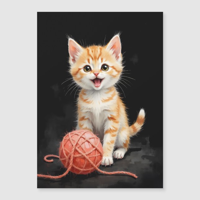 Playful Kitten Cat with Yarn Watercolor Print (Voorkant)