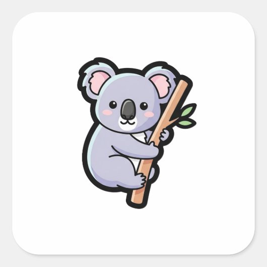 Playful Koala – Cute Kawaii Illustration Vierkante Sticker (Voorkant)