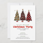 Playful leopard and red plaid Christmas invitation (Devant)