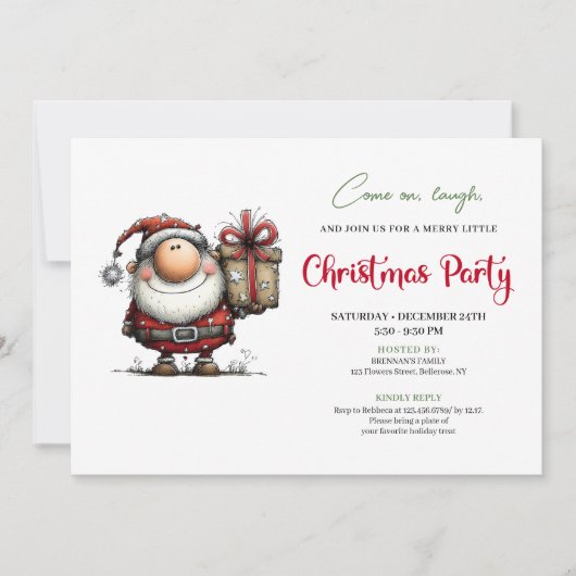 Playful Minimalist Santa Christmas Party Invites Kaart (Voorkant)