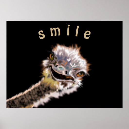 Playful Ostrich Poster Smile - Your Color - Text (Devant)