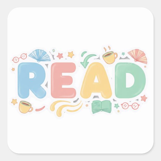 Playful Pastel Bubble "READ" Sticker Style (Voorkant)