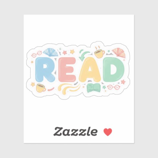 Playful Pastel Bubble "READ" Sticker Style (Feuille)