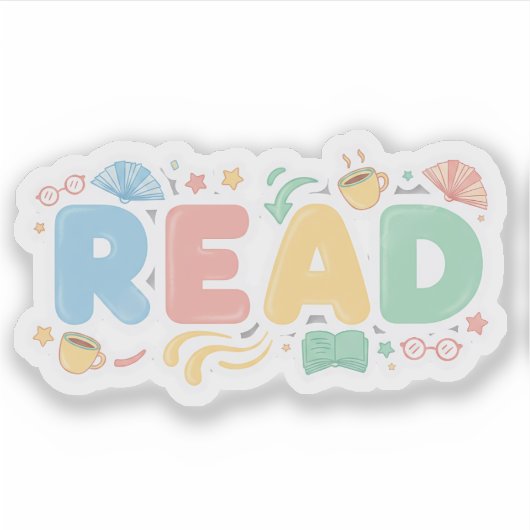 Playful Pastel Bubble "READ" Sticker Style (Voorkant)
