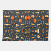 Playful pattern of orange pumpkins kitchen towel theedoek (Horizontaal)