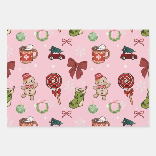 Playful Pink Christmas Wrapping Paper (Voorkant)