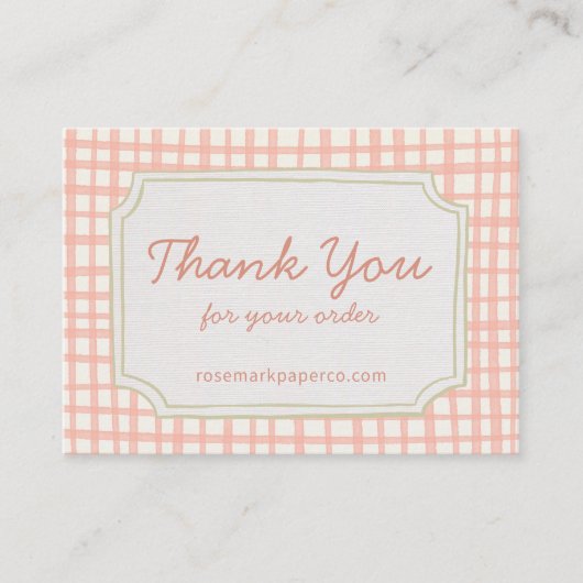 Playful Pink Peach Plaid Small Business Thank You Informatiekaartje (Voorkant)