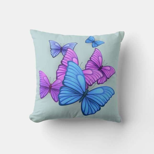 Playful Pink & Purple Butterflies Pillow Kussen (Voorkant)