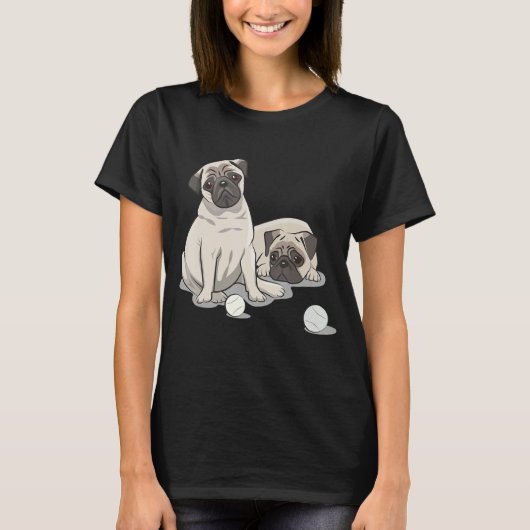 Playful Pug Design T-shirt (Voorkant)