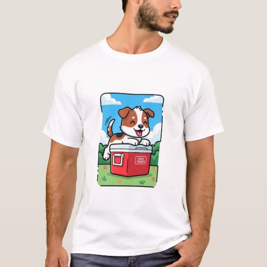 Playful Puppy on Red Cooler T-shirt (Voorkant)