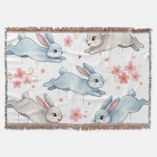 Playful Rabbits in a Blooming Dream Deken (Voorkant)
