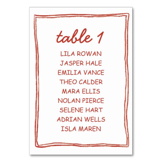 Playful Red Doodle Numeric Seating Chart Card Kaart (Voorkant)
