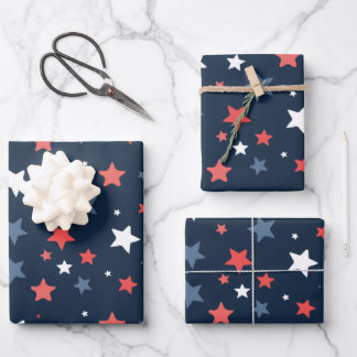 Playful Red White Blue Star Gift Wrap Inpakpapier Vel