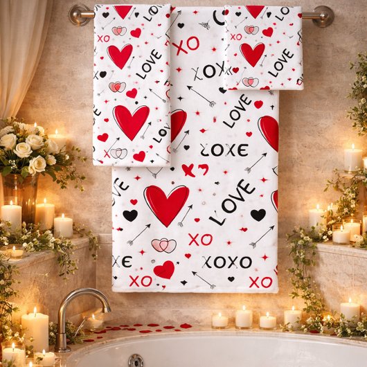 Playful Red & White XO Heart Pattern on White