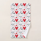 Playful Red & White XO Heart Pattern on White (Serviette à main)