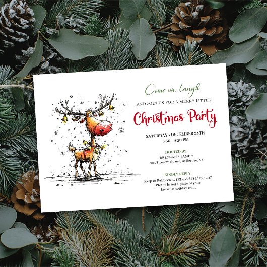 Playful Reindeer Festive Celebration Invitation Kaart