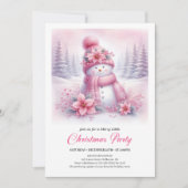 Playful Snowy Forest Pink Snowman Kids Invitation (Devant)