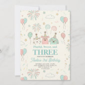 Playful Sweet and Three Kids Birthday Invitation (Devant)