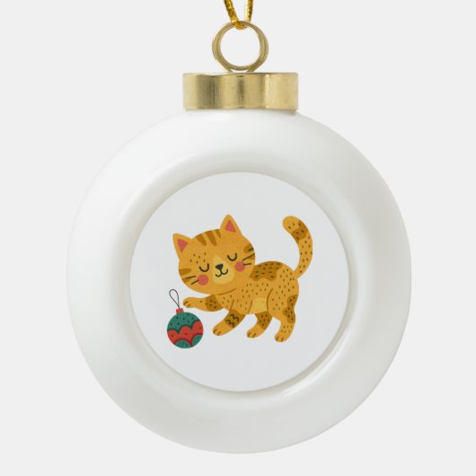 Playful Tabby Cat Christmas Ornament (Voorkant)